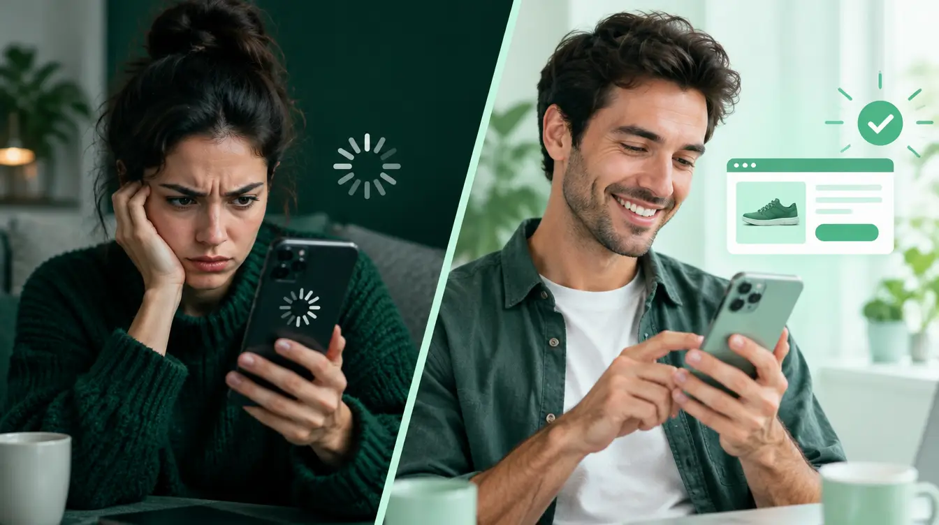Comparação entre site lento e site rápido no celular