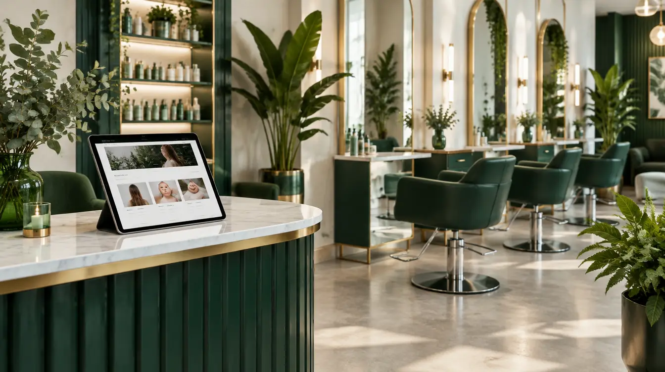 Salão de beleza com cardápio de serviços no tablet