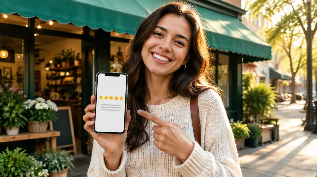 Cliente mostrando avaliação de cinco estrelas no celular