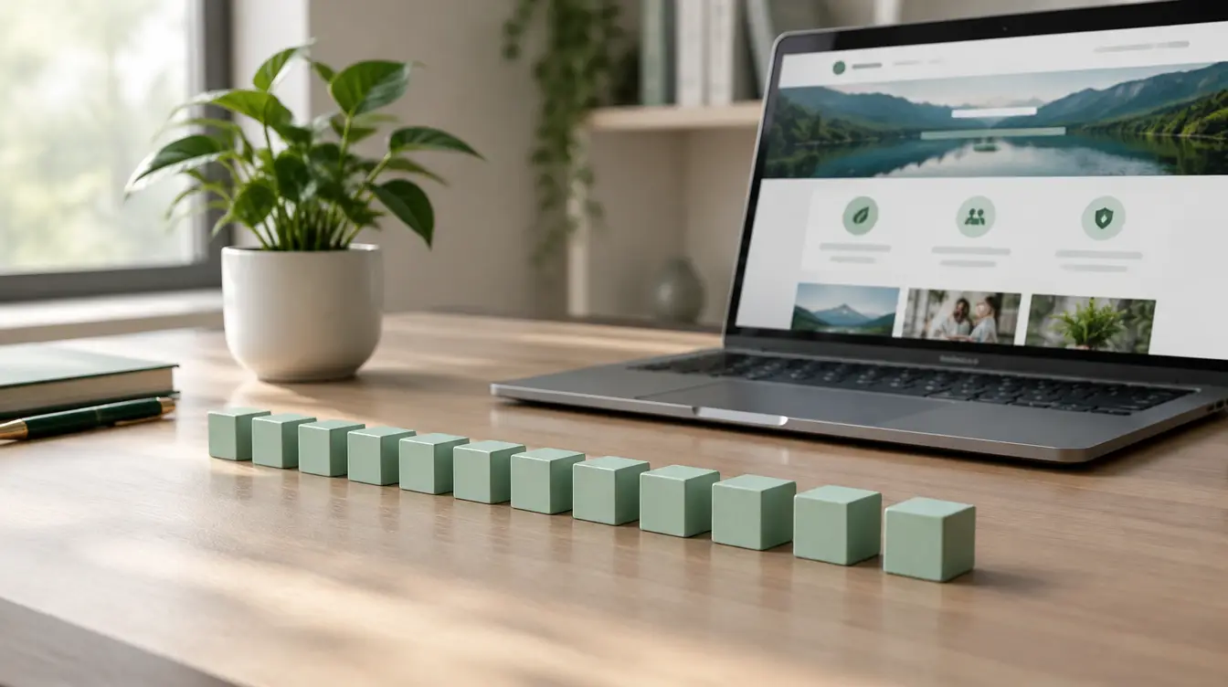 Doze blocos em fila até um notebook com site, representando parcelas