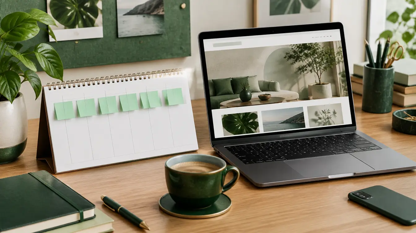 Calendário com sete dias marcados e site pronto no notebook
