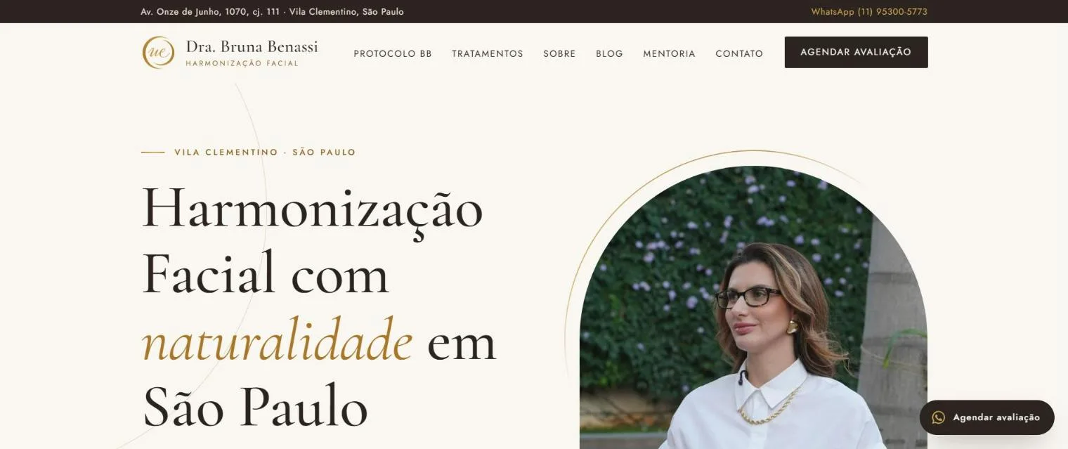 Página inicial do site Dra. Bruna Benassi
