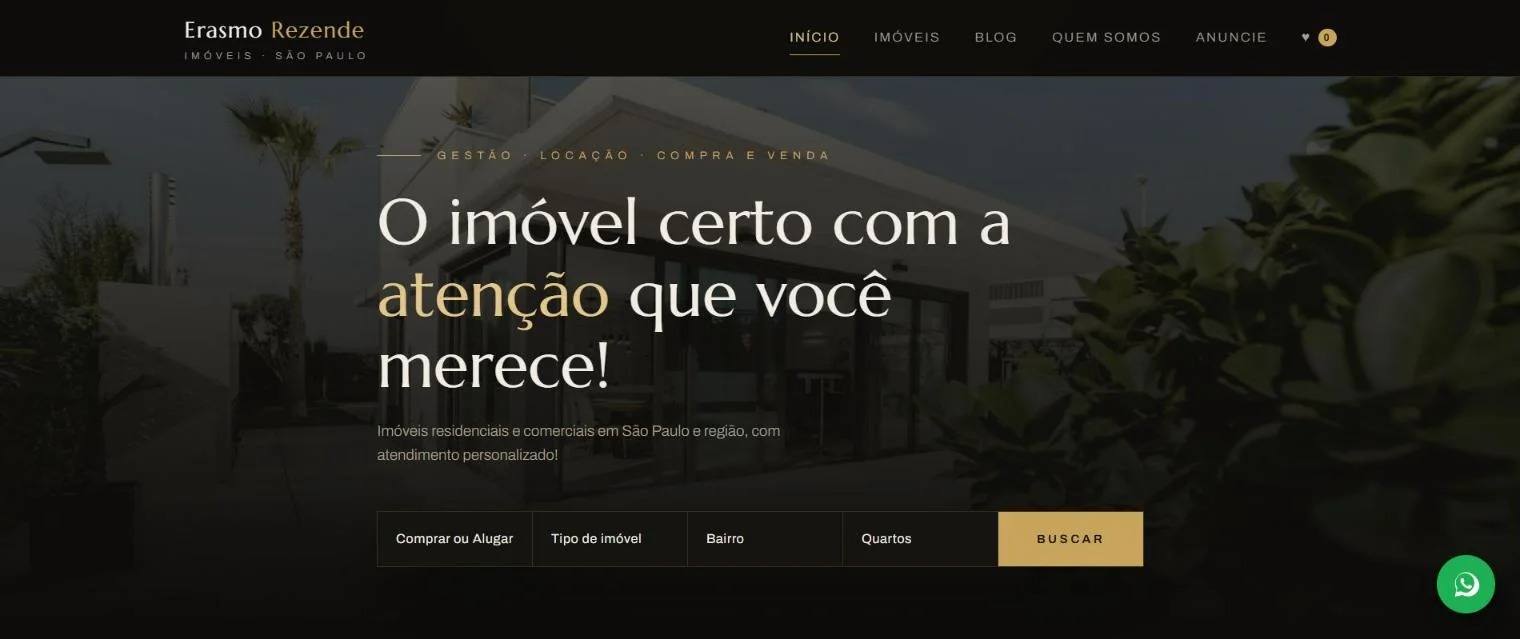 Página inicial do site Erasmo Rezende Imóveis